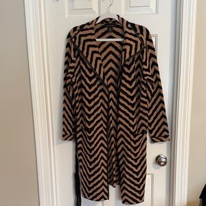Tahari Black and Tan Zigzag Open-Front Cardigan